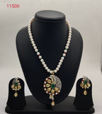 Floral Dusk freshwater pearl necklace and earrings set with green maroon floral pendant for women
