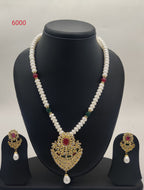 Freshwater pearl pendant set with red green beads and gold pendant for women