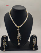 Blue Regal genuine freshwater pearl necklace and earrings set with sky blue gemstone pendant for women