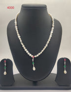 Gem Bloom genuine freshwater pearl necklace and earrings set with ruby emerald accents and pearl drop for women