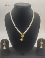 Golden Clover genuine freshwater pearl necklace and earrings set with gold clover pendant and pearl drop for women