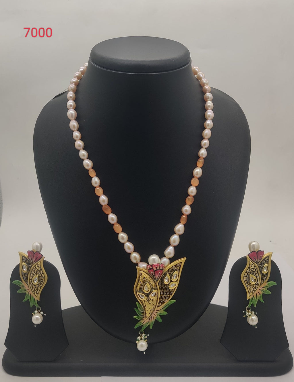 Enchanted Wings genuine freshwater pearl necklace and earrings set with enamel butterfly floral pendant for women