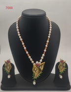 Enchanted Wings genuine freshwater pearl necklace and earrings set with enamel butterfly floral pendant for women