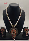 Enchanted Ruby genuine freshwater pearl necklace and earrings set with enamel pendant and pearl drop for women