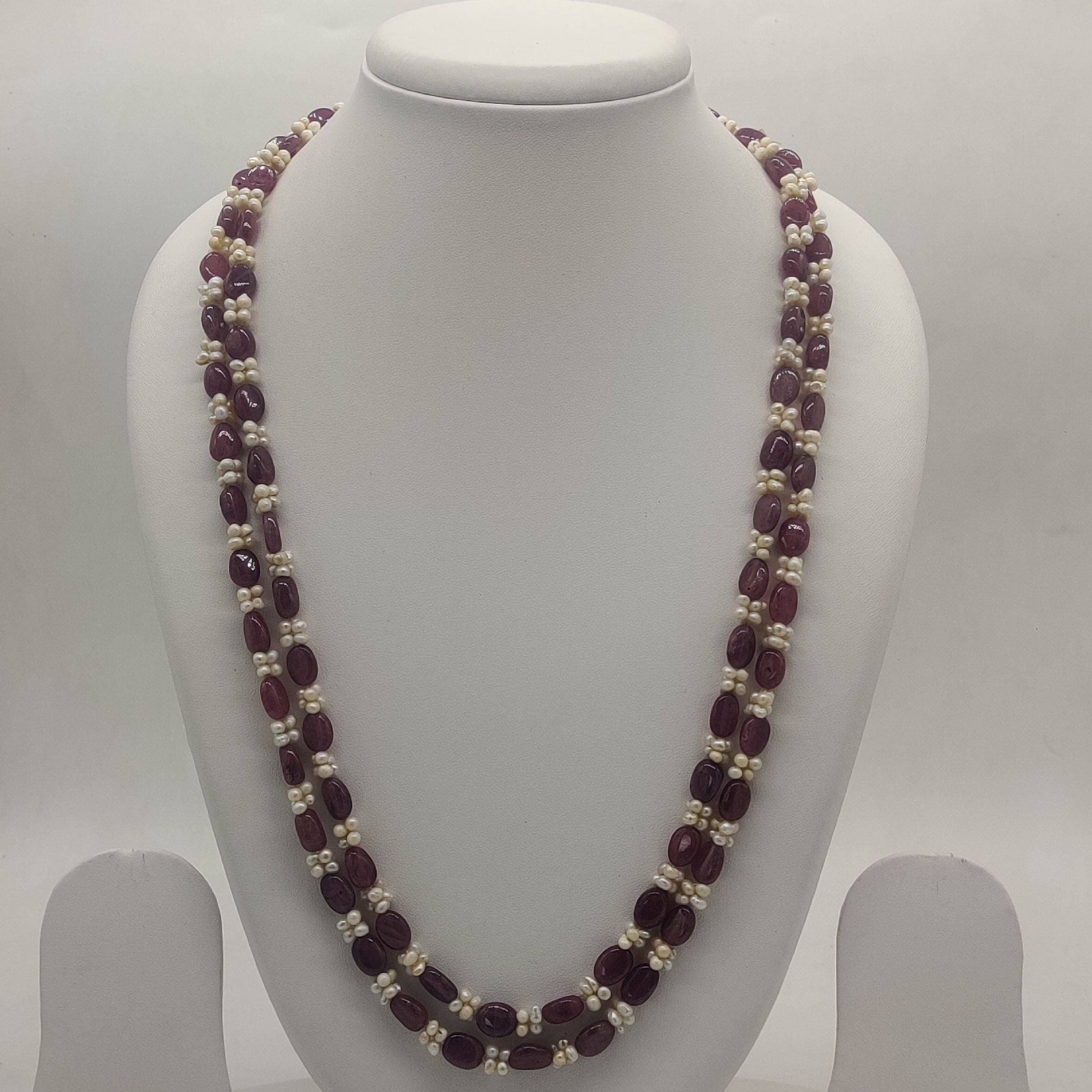 Ruby Pearl Harmony Two-Strand Stone Necklace
