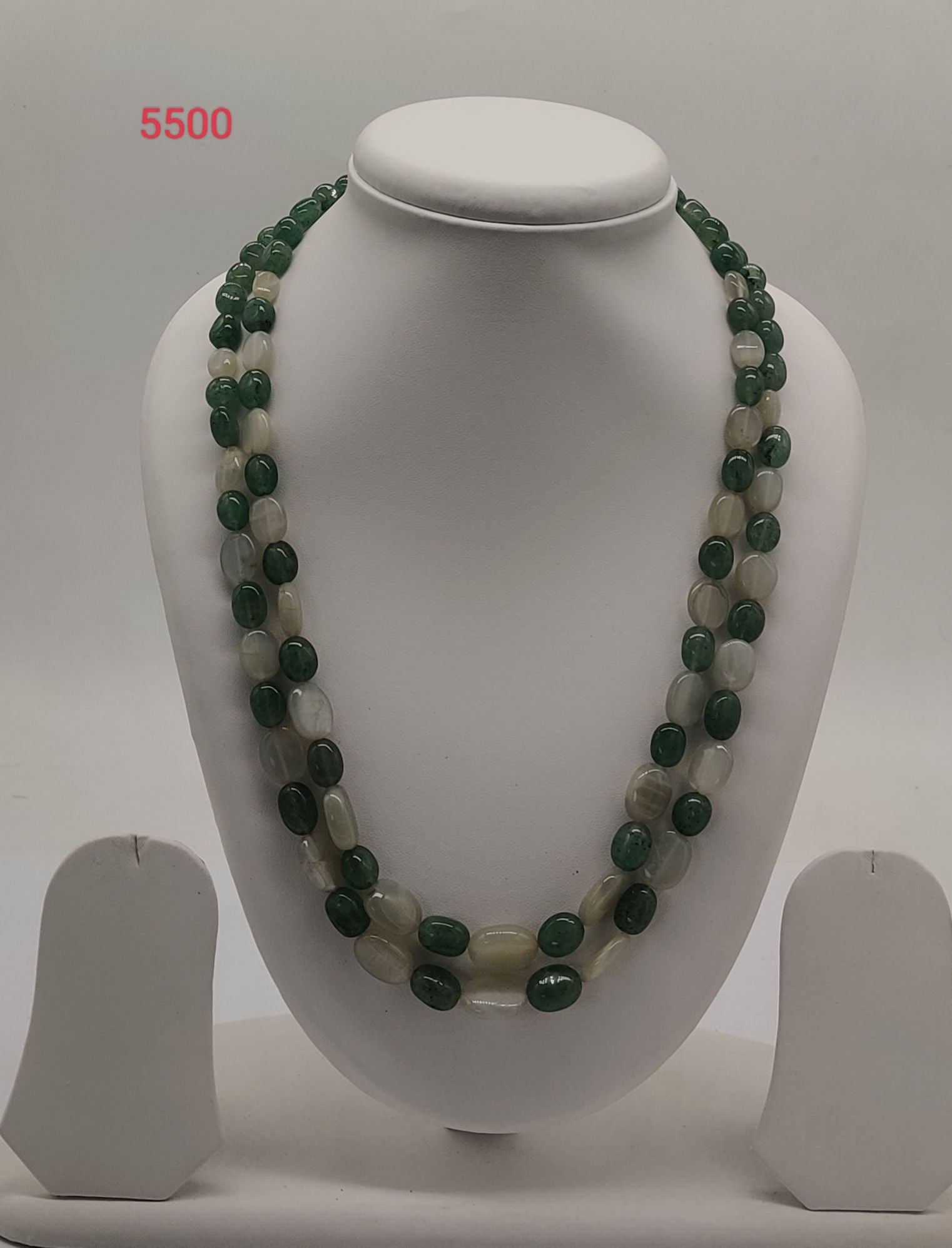 Dewdrop Duet � Two-Strand Green & Cream Stone Necklace