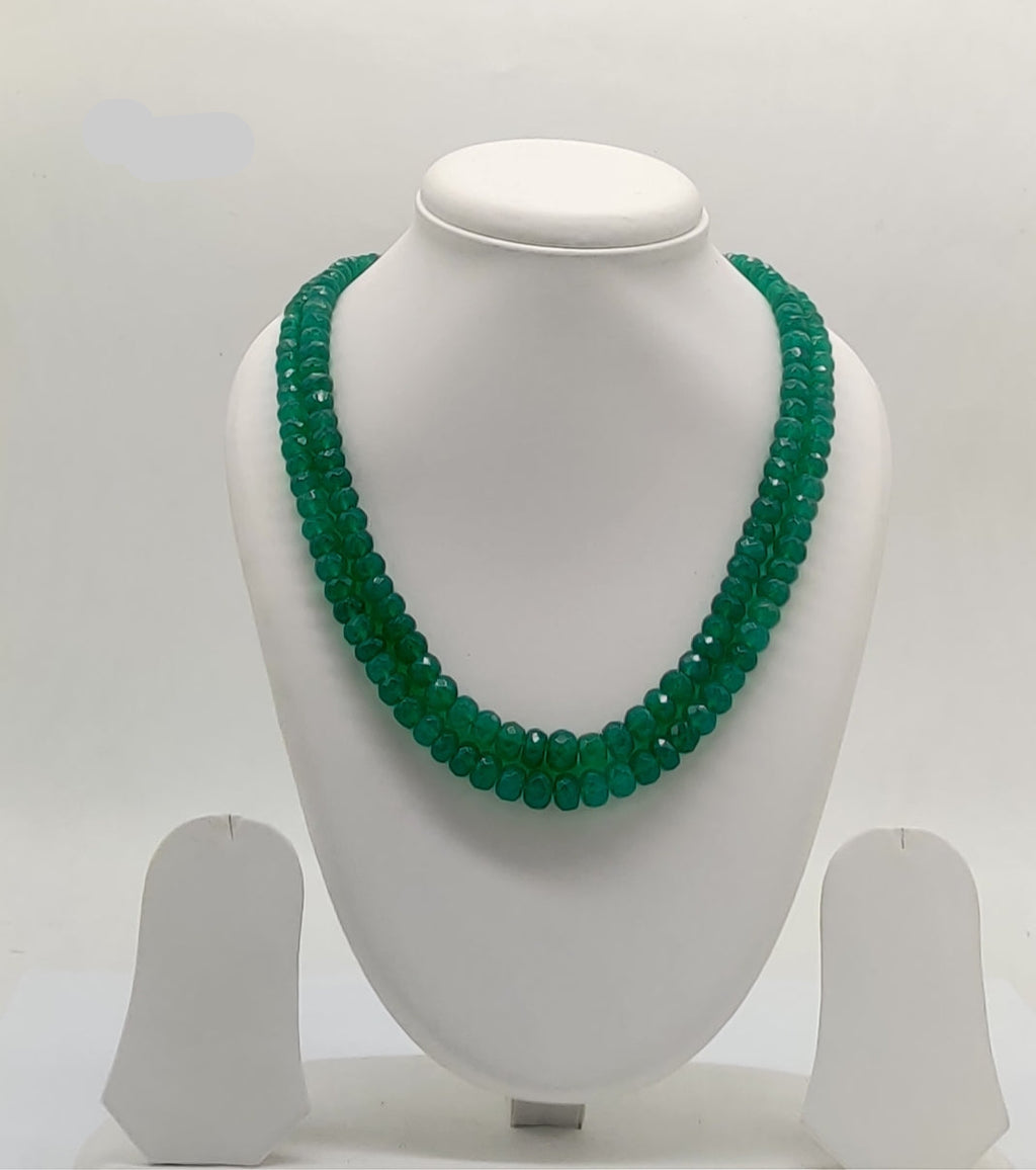 Verdant Elegance � Dual-Strand Green Beaded Stone Necklace