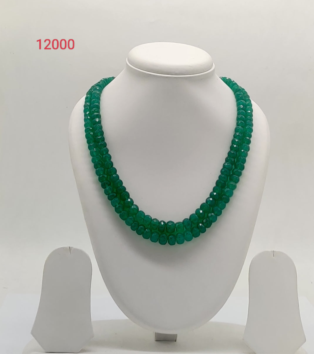 Verdant Elegance � Dual-Strand Green Beaded Stone Necklace