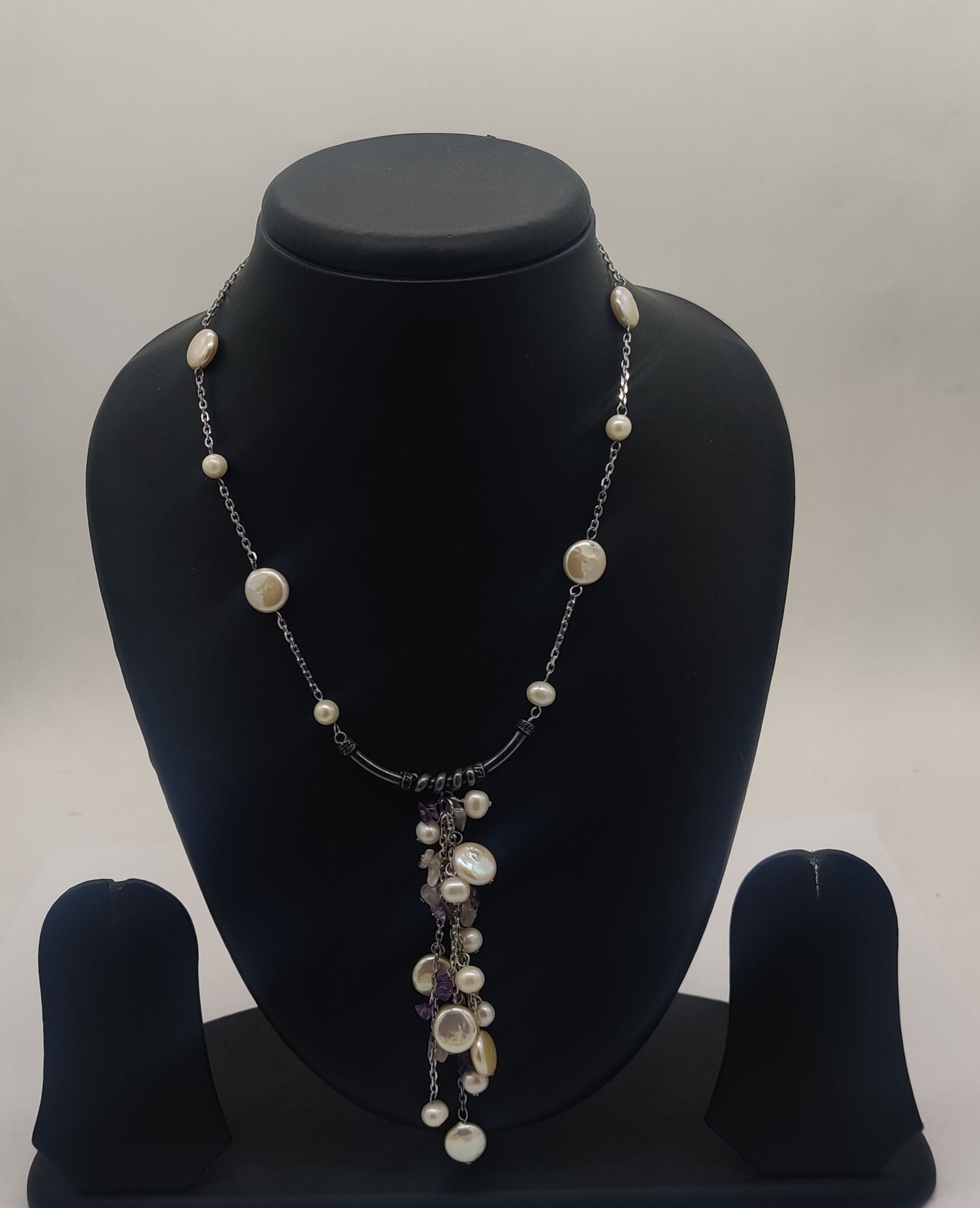 Amethyst Cascade Pearls Silver Necklace