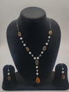 Amber Glow Pearl Y-Drop Silver Necklace Set