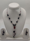 Crimson Drop Pearl & Onyx Silver Necklace Set