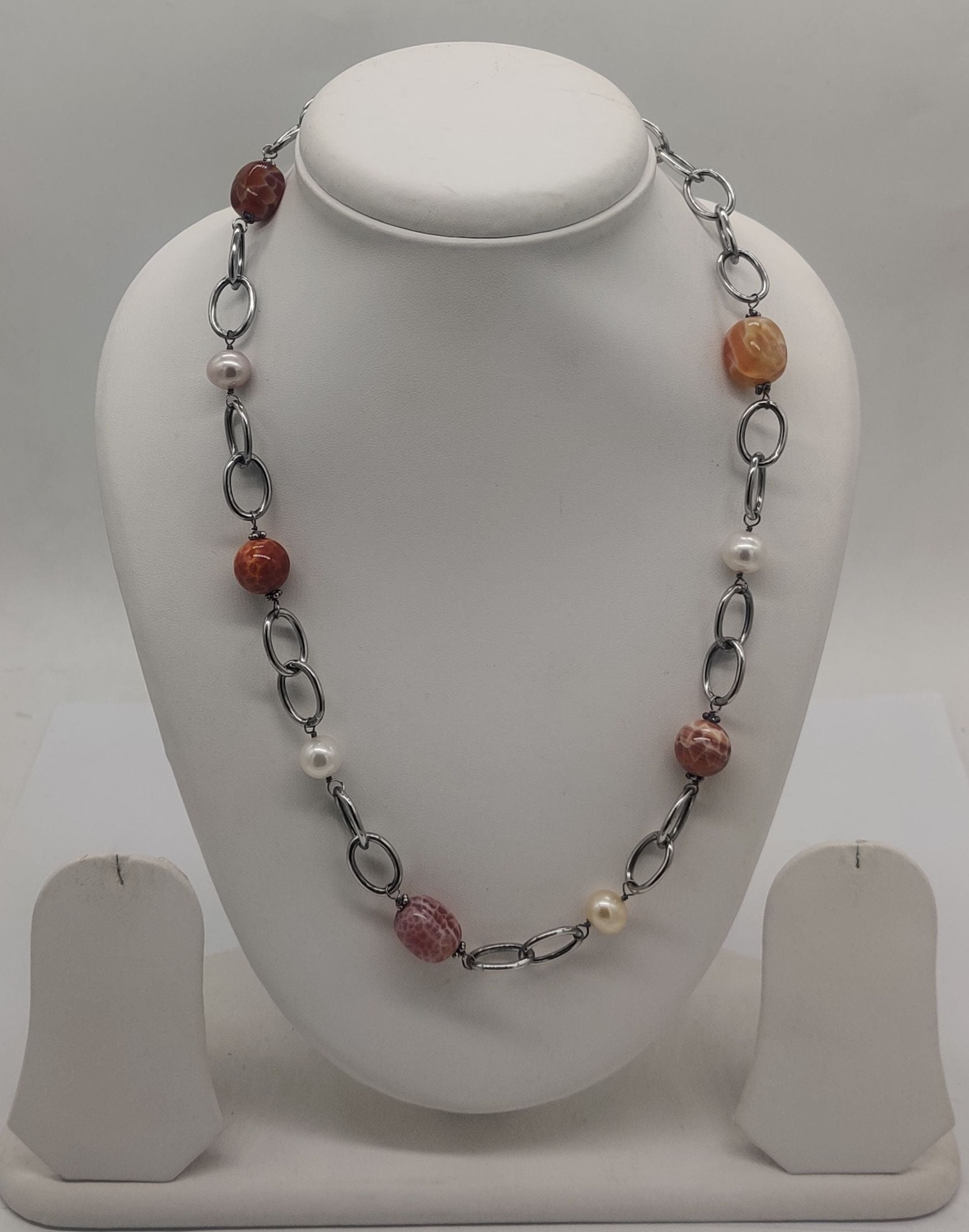 Boho Luxe Gemstone & Pearls Silver Necklace