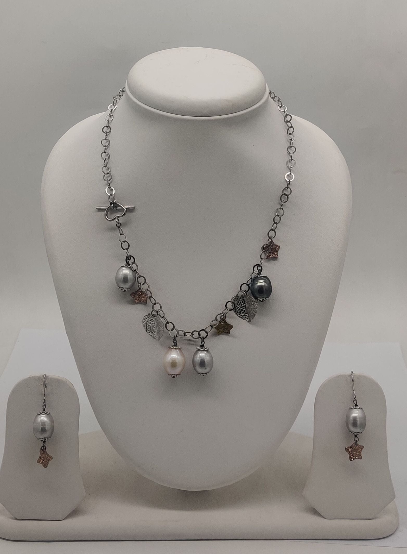 Celestial Pearl Charm Silver Necklace Set