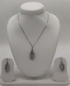 Mist Oval Bead Frame Pearls Silver Necklace Set