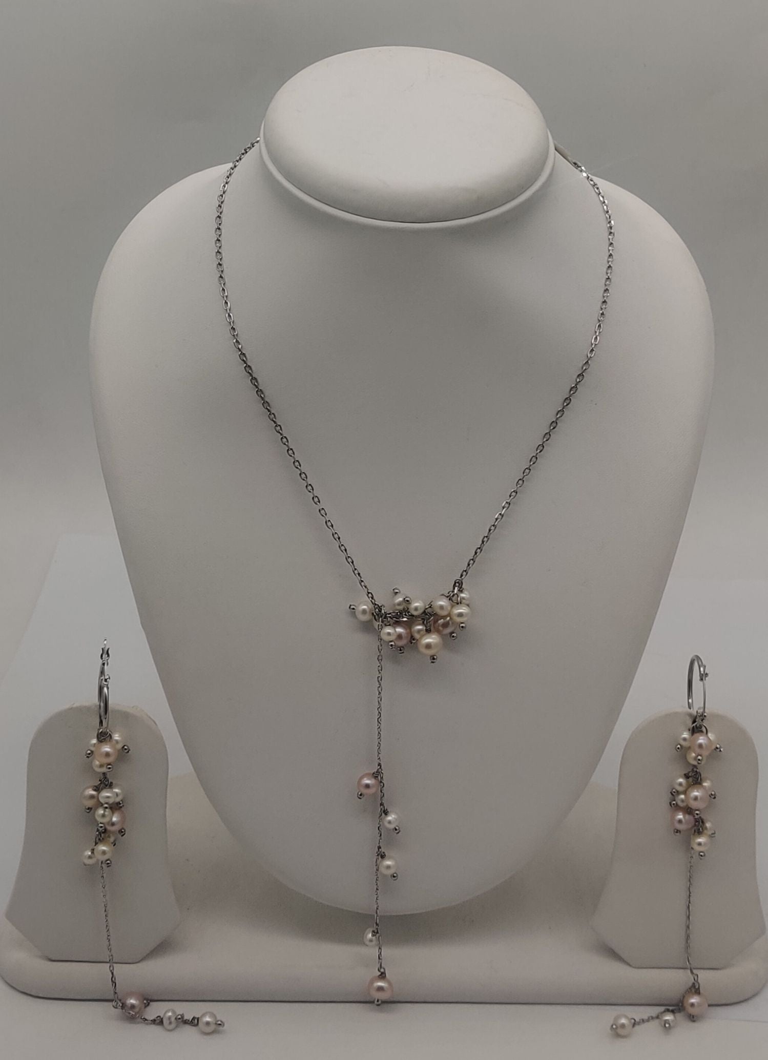 Blush Cascade Pearls Silver Necklace Set
