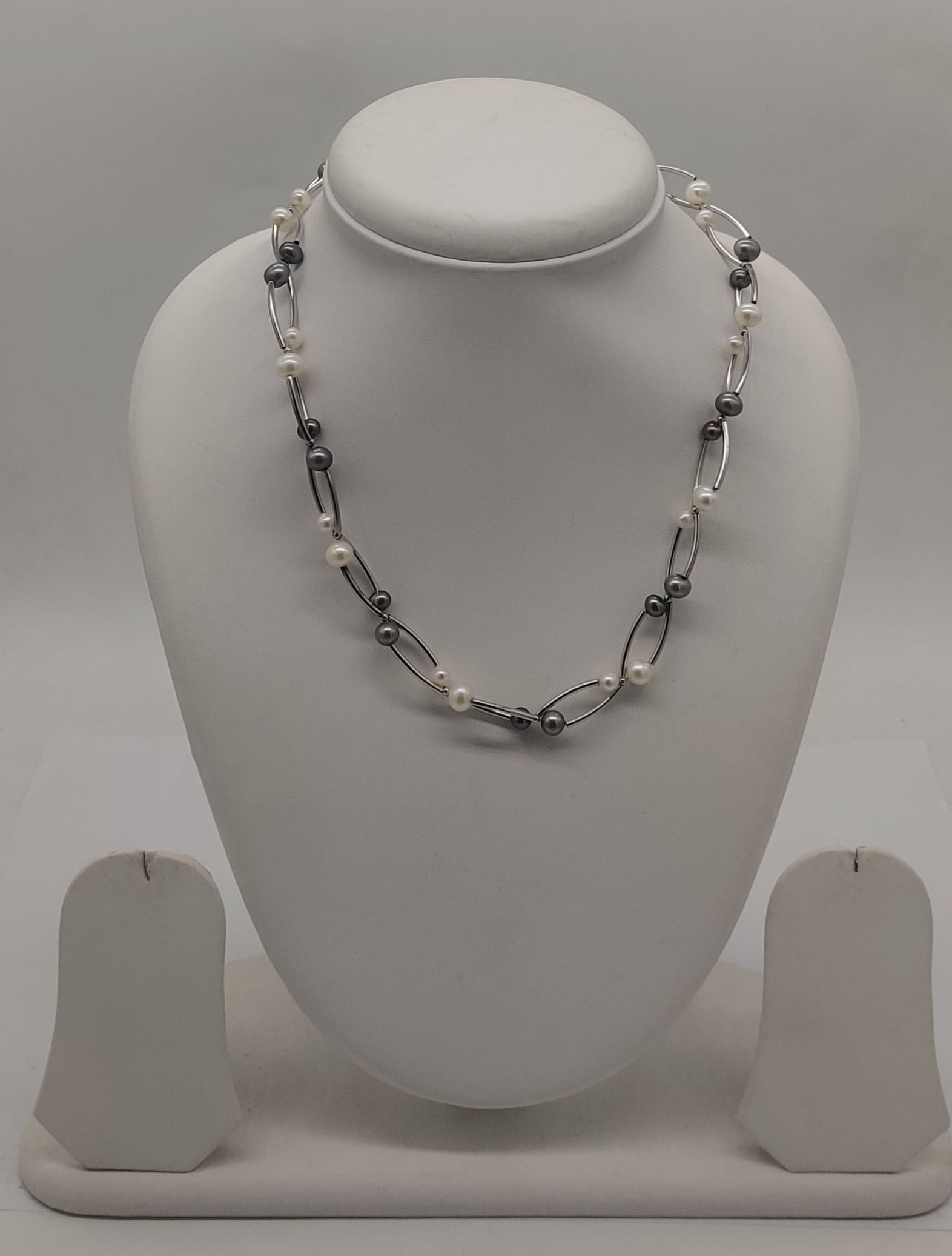 Dual Pearl Link Silver Necklace