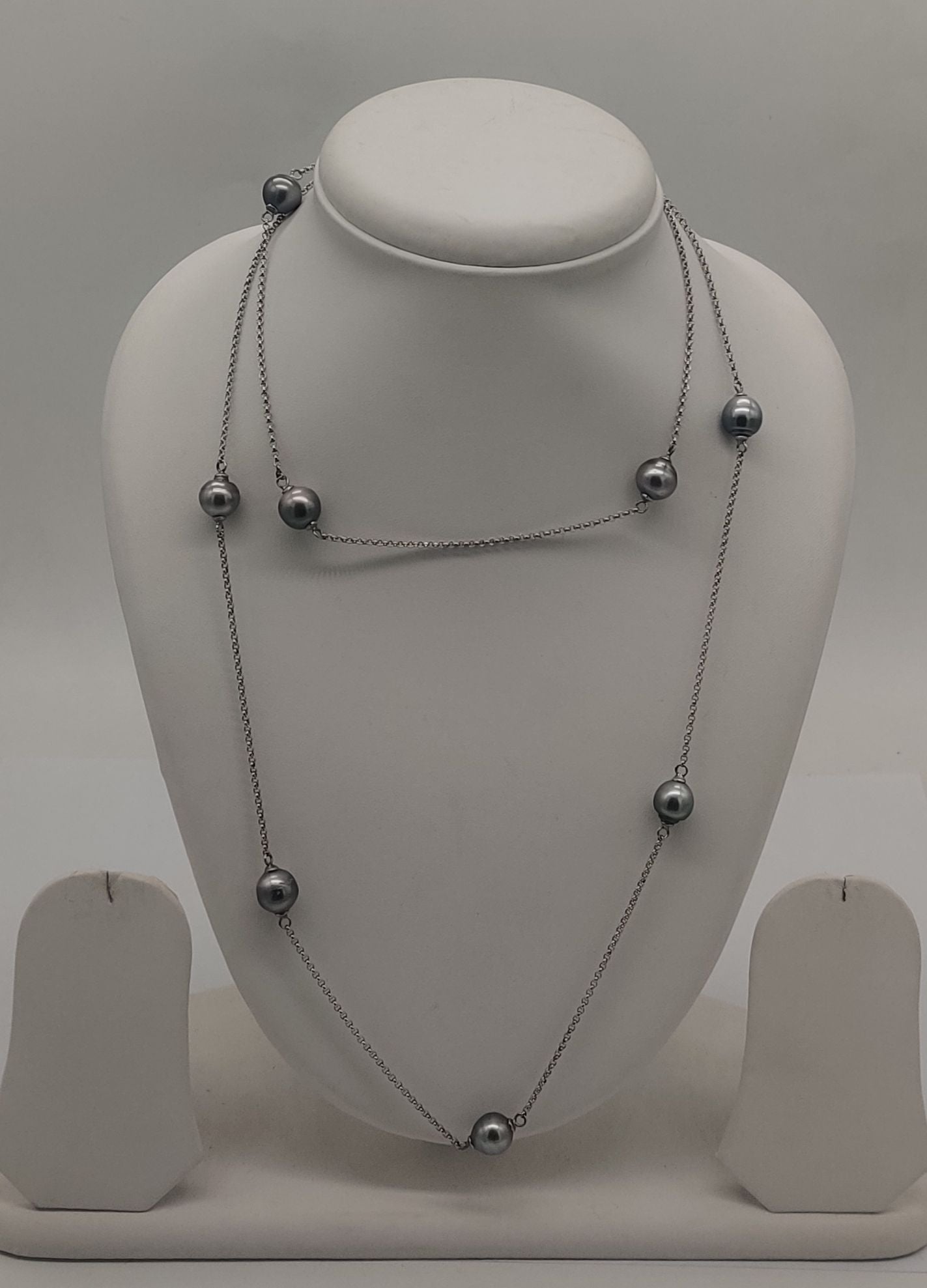 Twilight Drift Long Pearls Silver Necklace