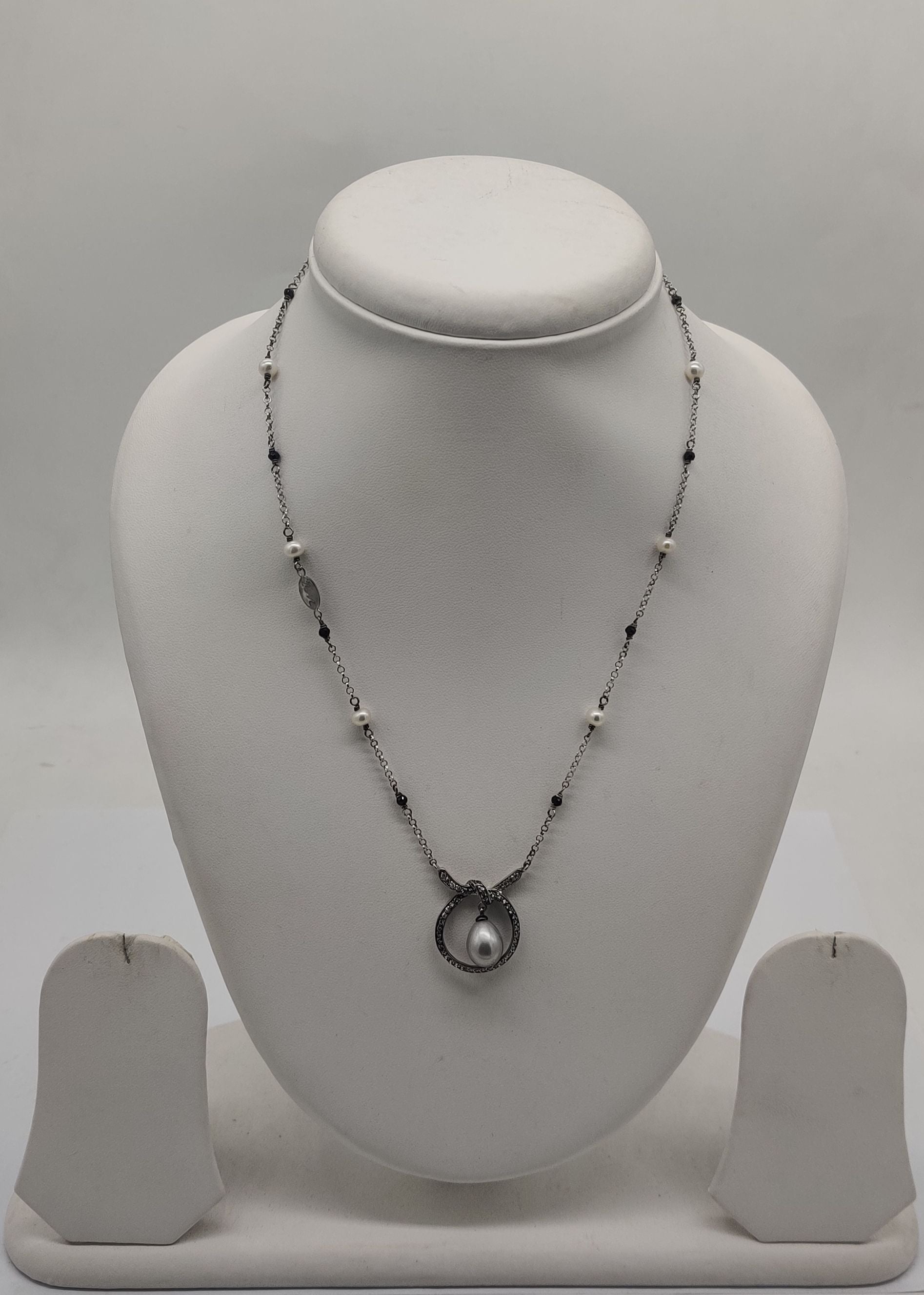 Pearl Halo Teardrop Silver Necklace