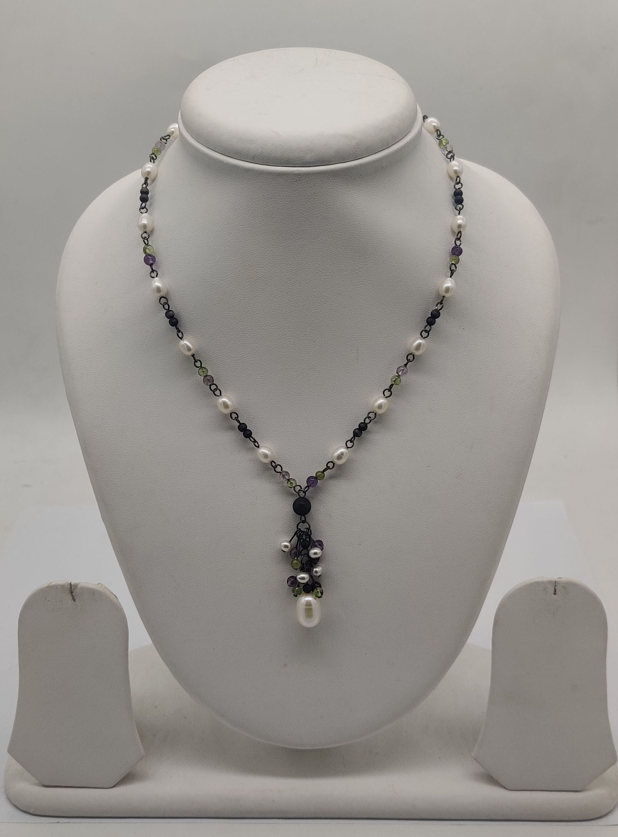 Aurora Cluster Pearls Silver Necklace