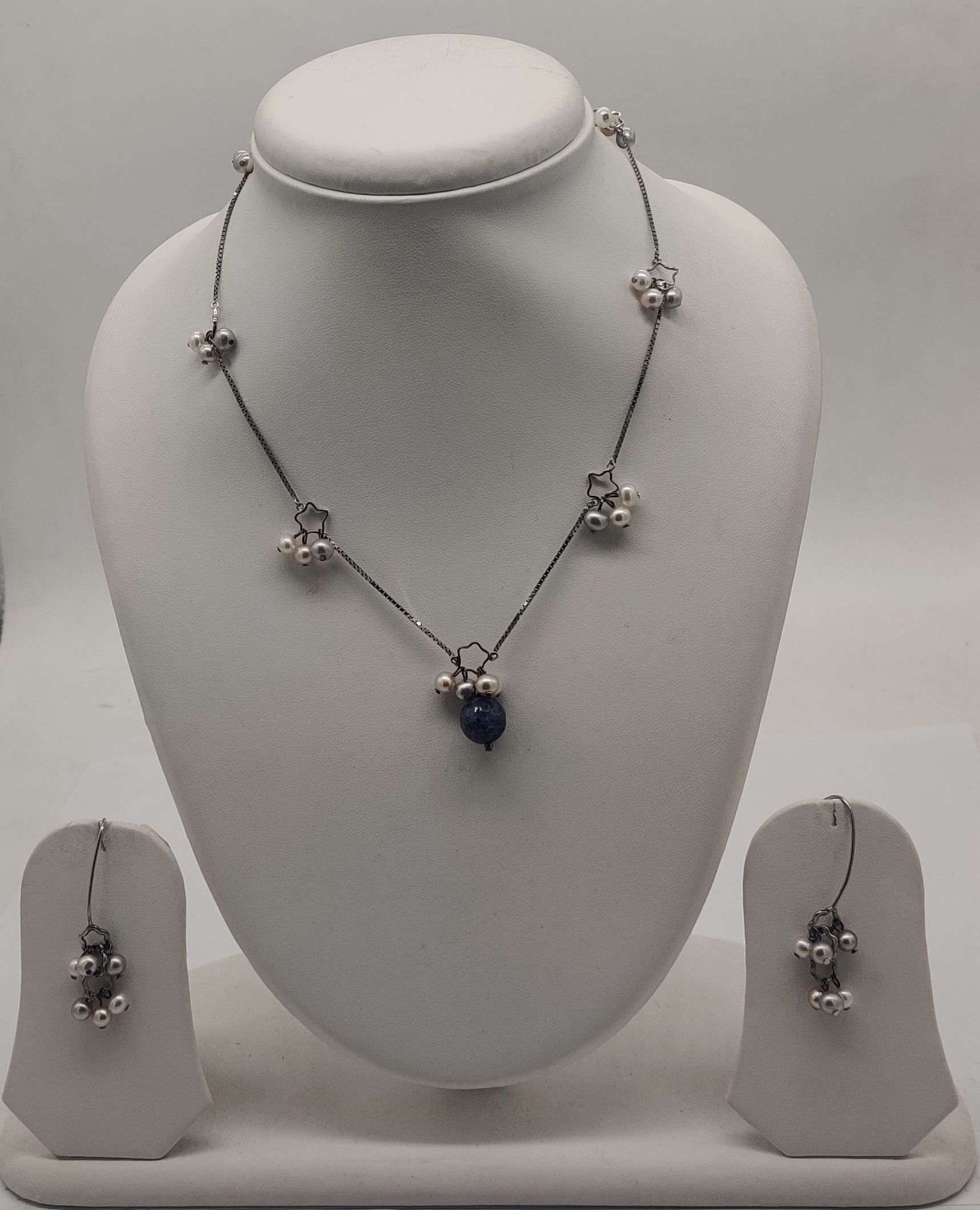 Celestial Pearl Drop Silver Necklace Set