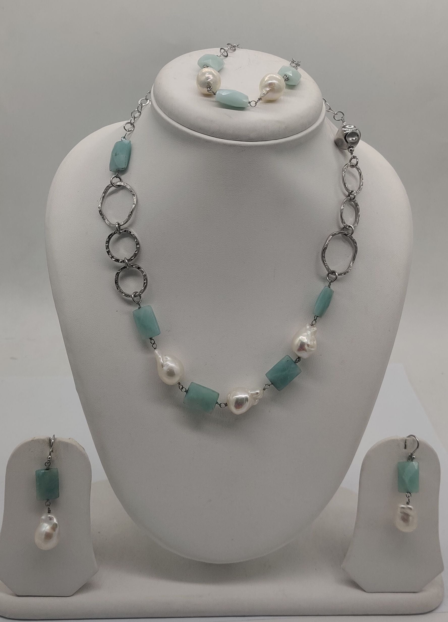 Seafoam Symphony Jewelry Pearls Silver Necklace Set