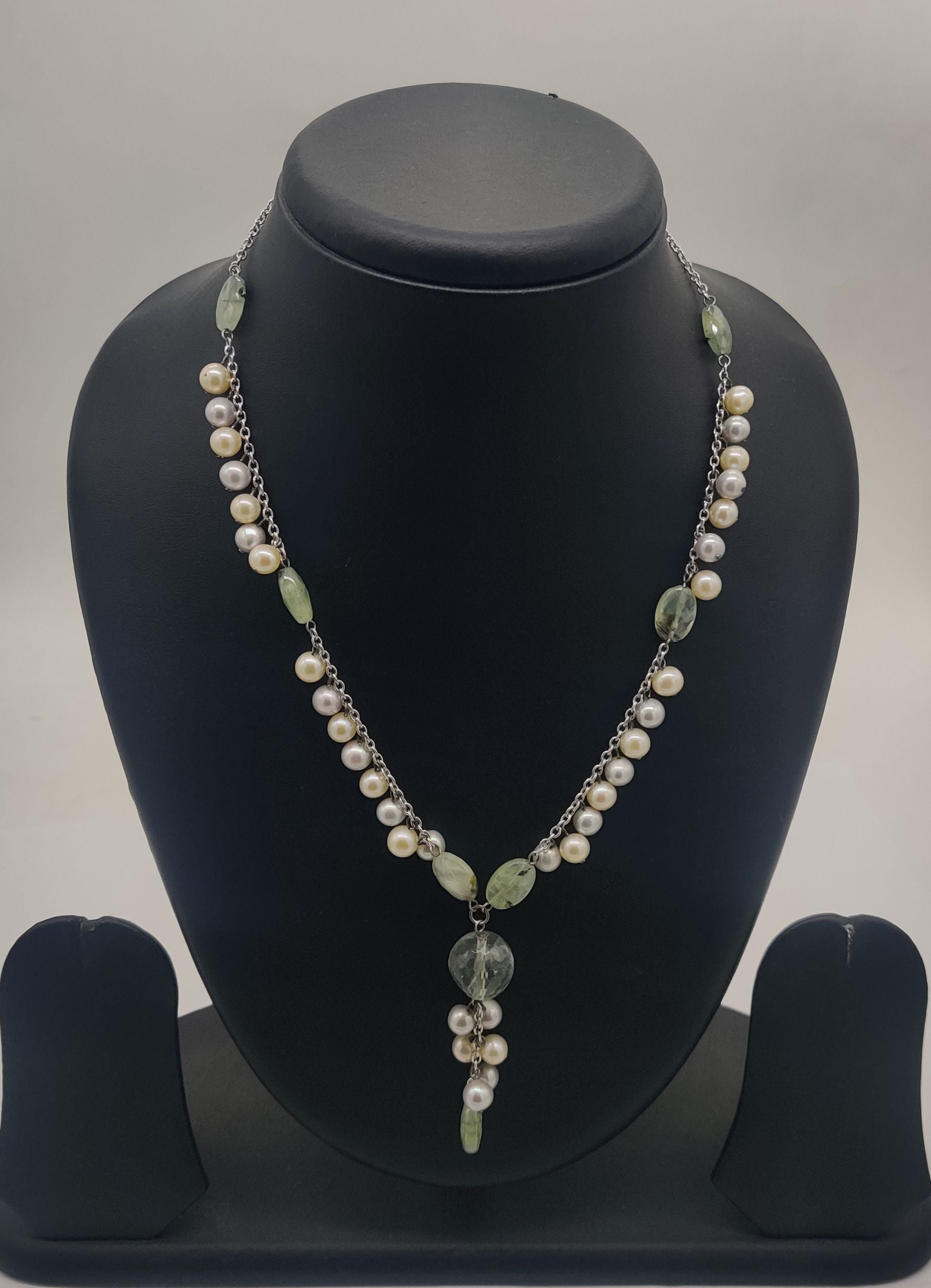 Emerald Cascade Gem Pearls Silver Necklace
