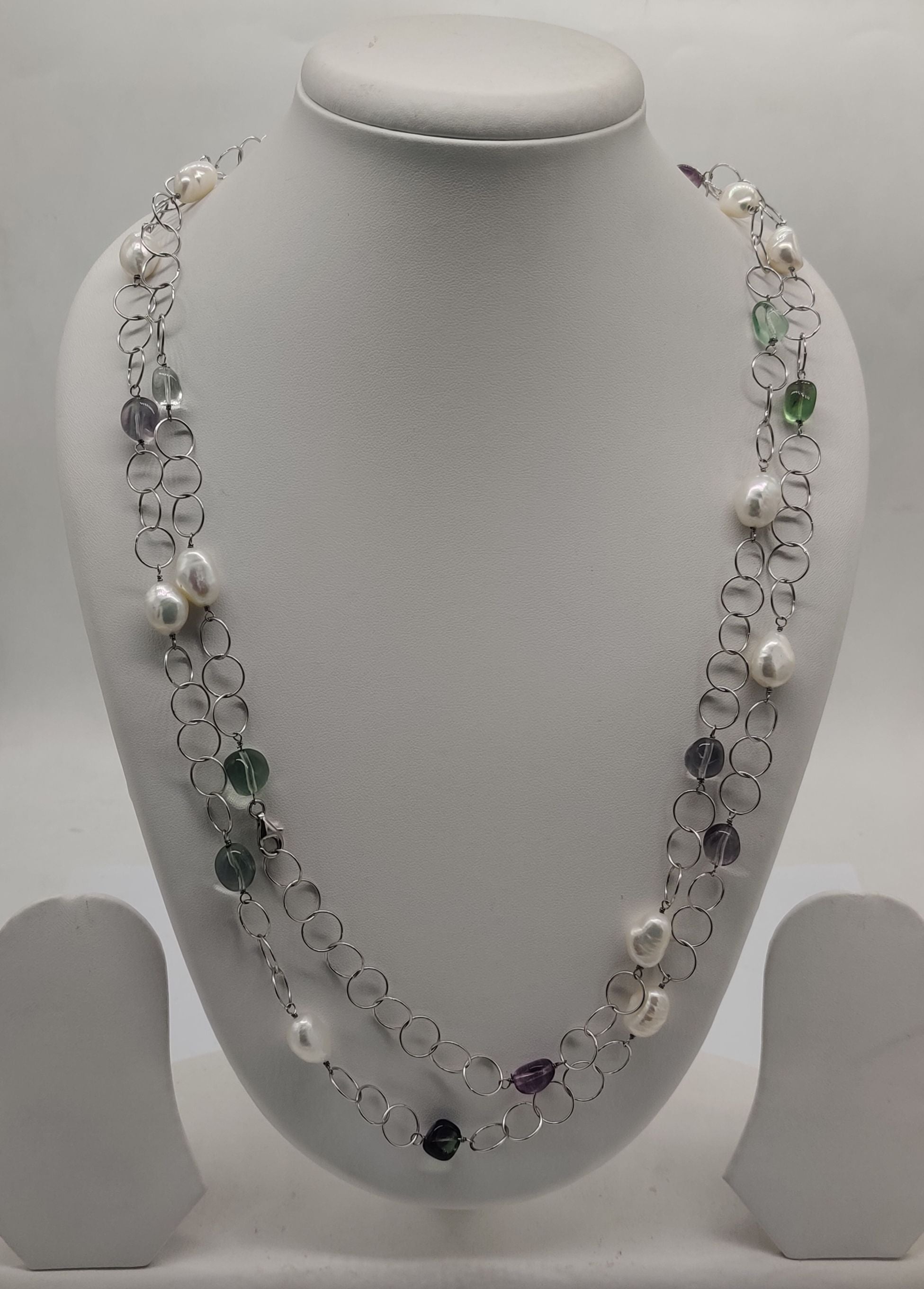 Boho Luxe Gem & Pearls Silver Necklace