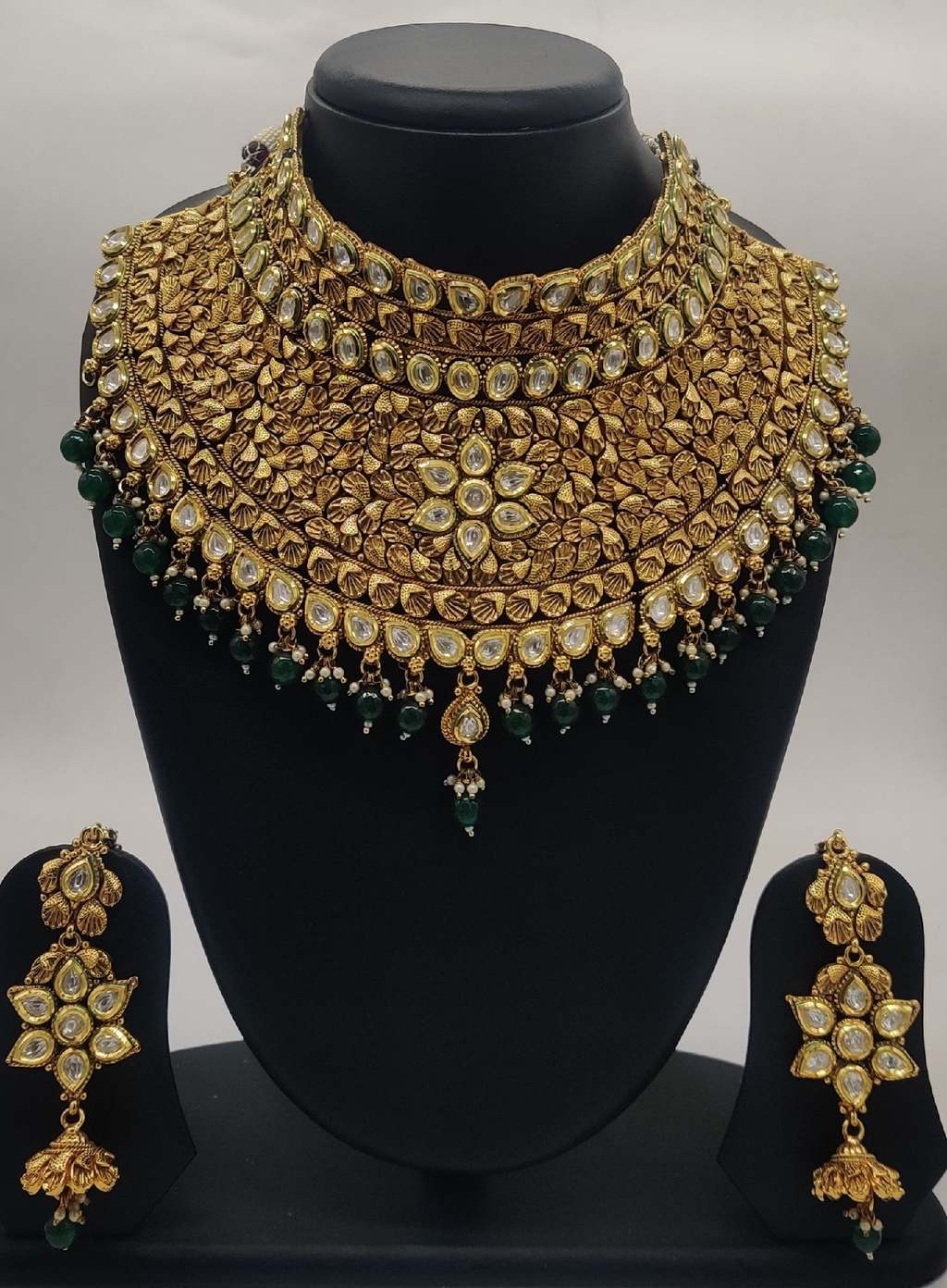 Bridal Temple Jewellery with Green Beads set