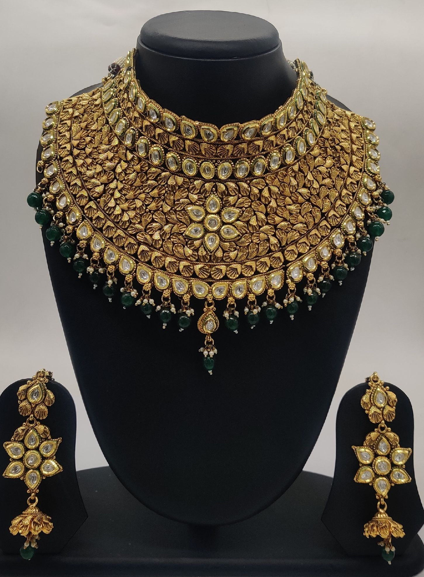 Bridal Temple Jewellery with Green Beads set