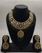 Bridal Polki Jewellery Set with Green Beads