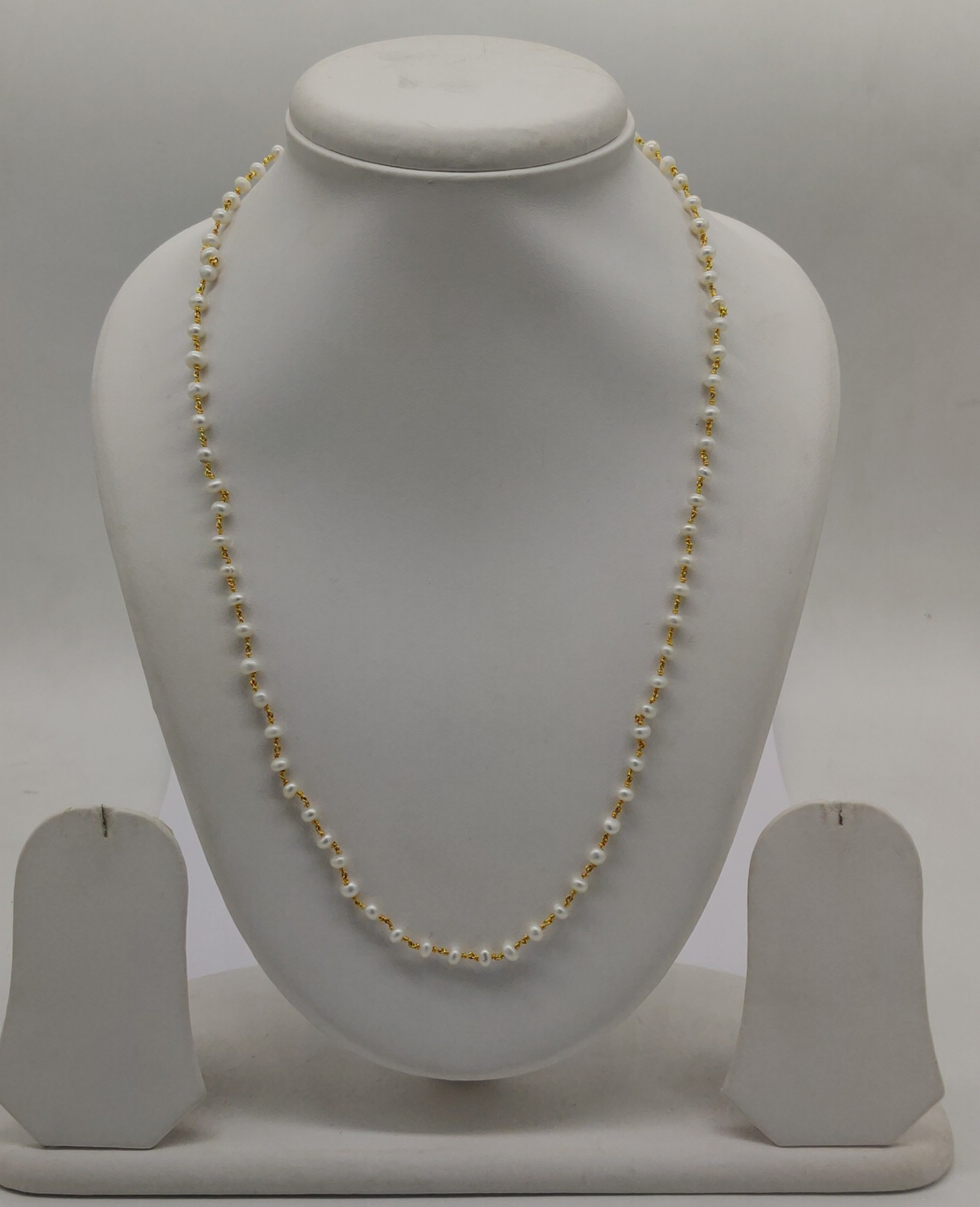 Golden Grace Long Freshwater Pearl Taar Mala with Gold-Tone Spacer Beads