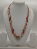 Royal Coral Crystal Double-Strand Taar Mala with Ornate Gold-Tone Centerpieces
