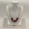 Crimson Royale Double-Strand Freshwater Pearl Taar Mala with Red Oval Stone Cluster