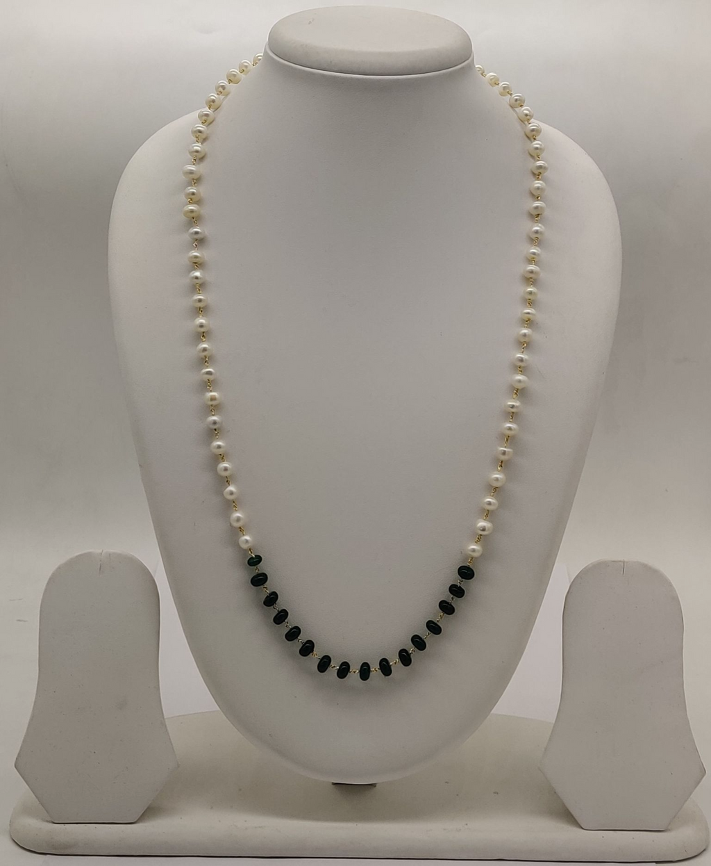 Midnight Contrast Black and White Color-Block Taar Mala with Faux Pearls
