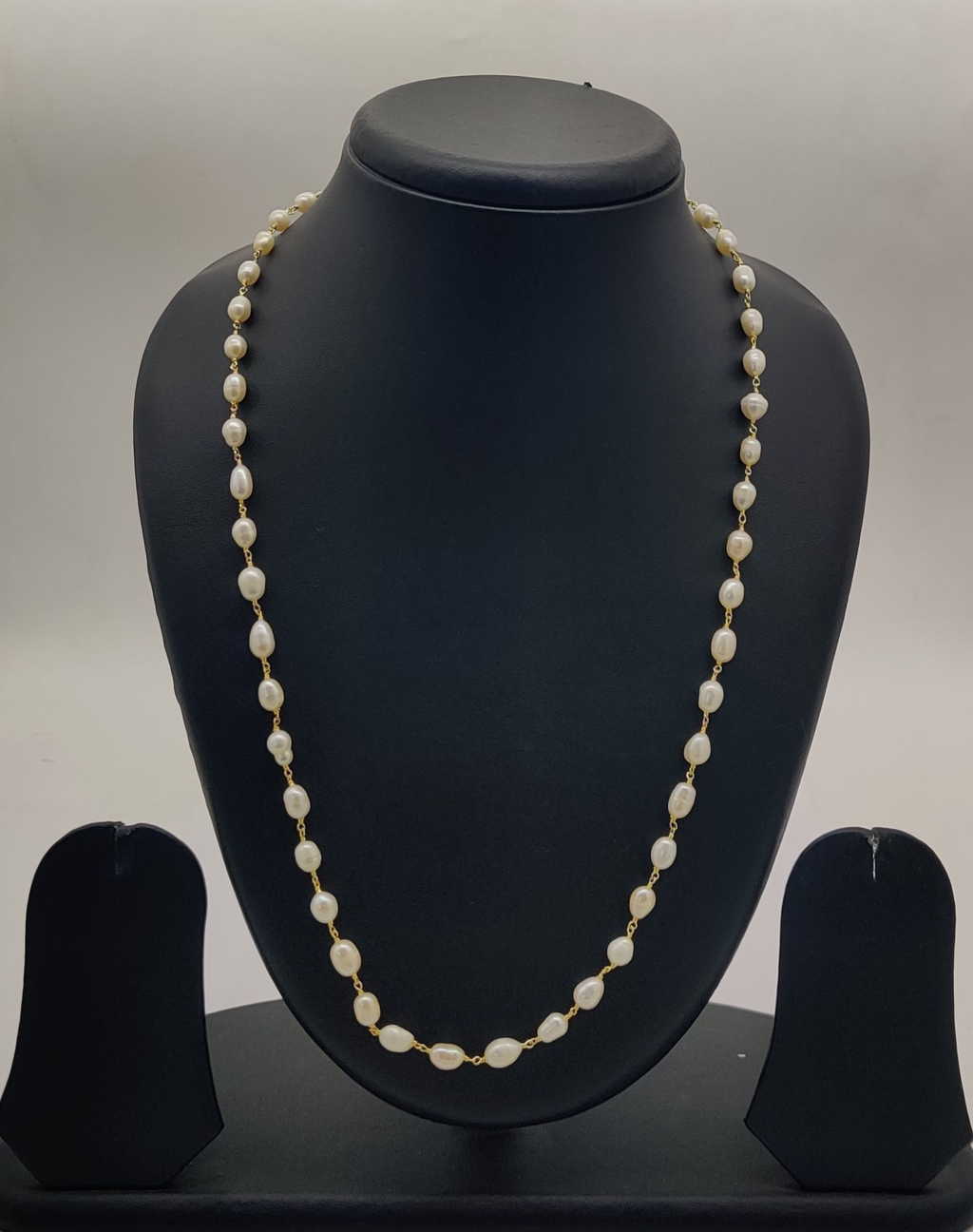 Golden Wire Long Freshwater Pearl Taar Mala with Gold-Tone Wrapped Detailing