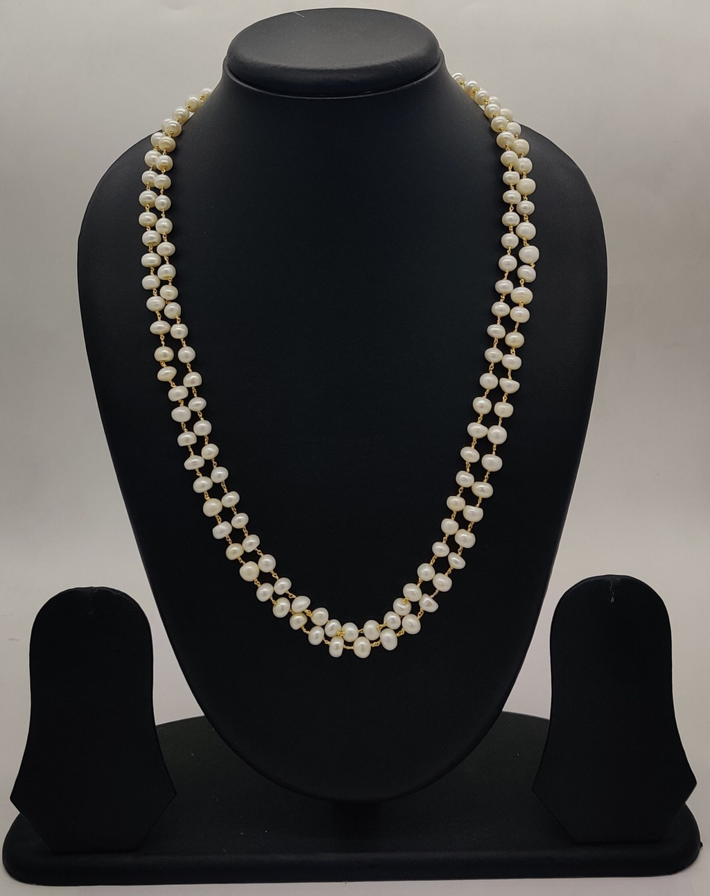 Natural Glow Double-Strand Irregular Freshwater Pearl Taar Mala with Gold-Tone Links