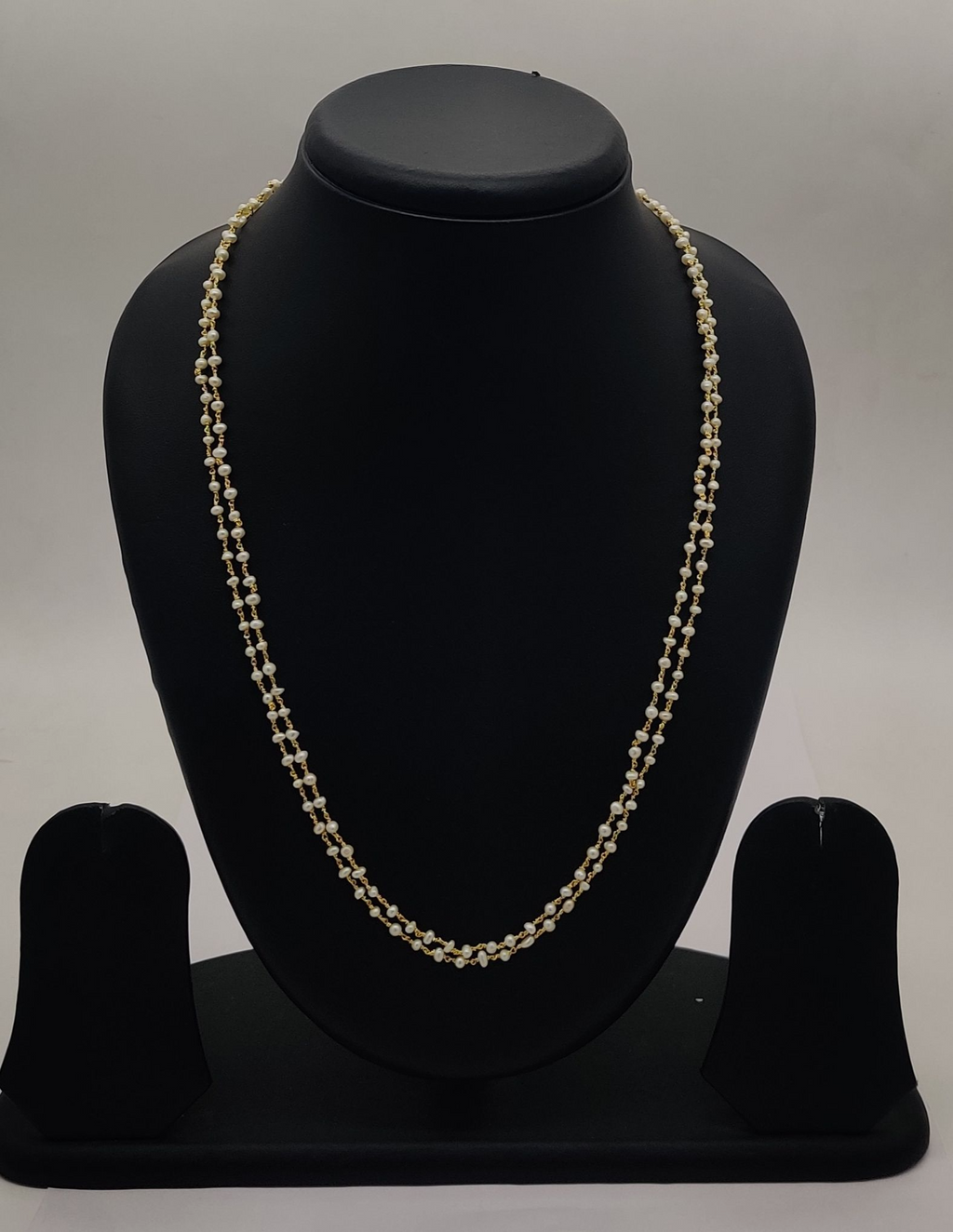 Long Double-Strand White Freshwater Pearl Necklace in Classic Design