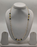 Long Freshwater Pearl Taar Mala with Red Yellow and Green Color Beads