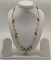Two-Strand Off-White Freshwater Pearl Taar Mala with Green Beads