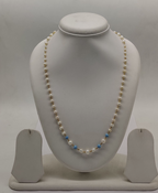 Single-Strand White Freshwater Pearl Taar Mala with Turquoise  Beads