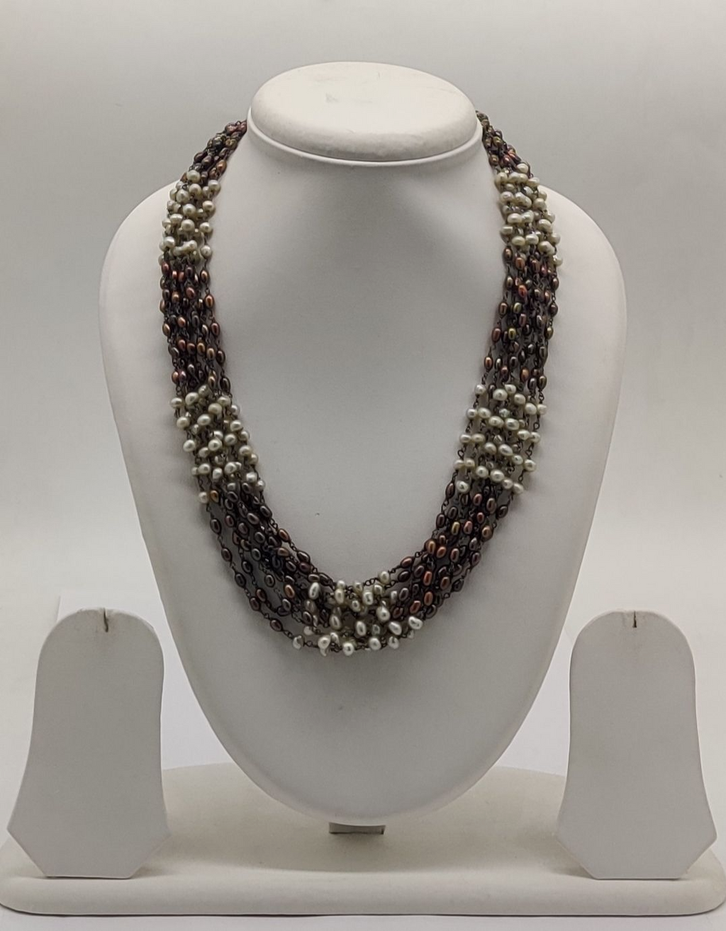 Multi-Strand Colored Freshwater Pearl Taar Mala in White Cream Brown and Black
