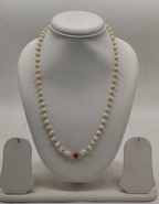 Long Freshwater Pearl Taar Mala with Red Coral Center Bead