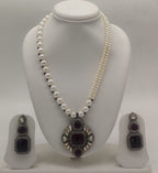 Royal Maroon temple two-line freshwater pearl pendent set