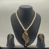 Ocean Leaf freshwater pearls pendant set with blue and white stones and matching earrings for women