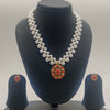 Coral majesty freshwater pearl double-strand pendant set with red coral centerpiece and matching earrings