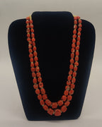 Flame Cascade � Triple-Strand Coral Orange Bead Necklace