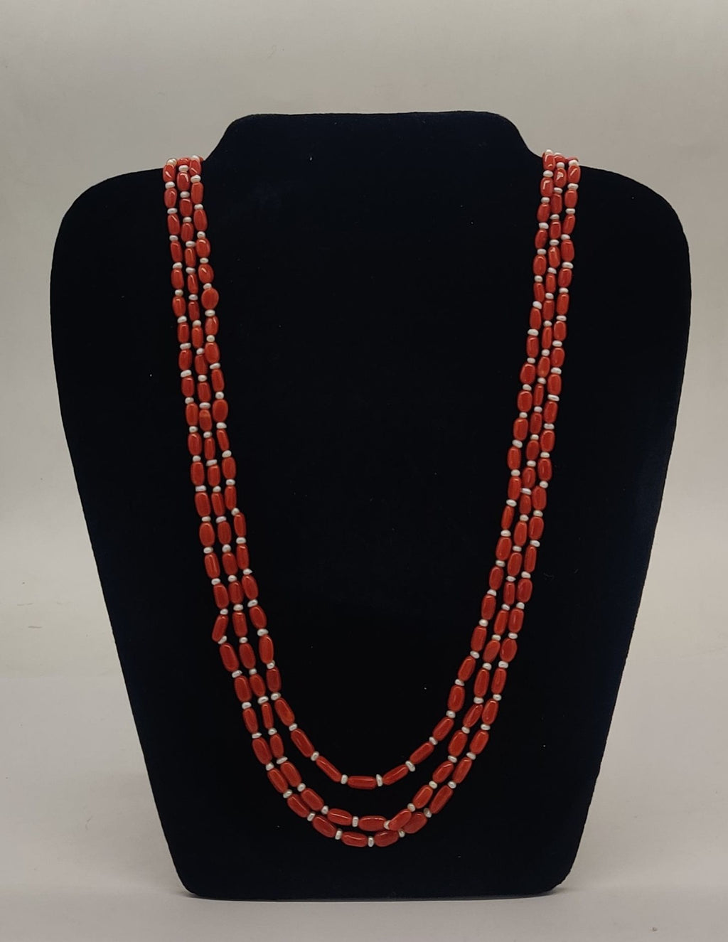 Coral Harmony � Layered Red Coral & White Bead Necklace