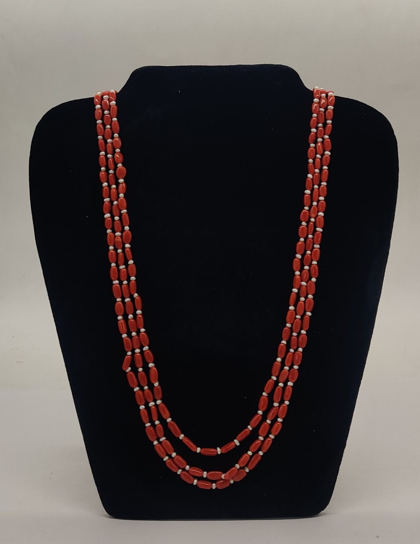 Coral Harmony � Layered Red Coral & White Bead Necklace