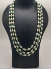Pearl Garden Harmony � Triple-Strand Pearl & Green Bead Necklace