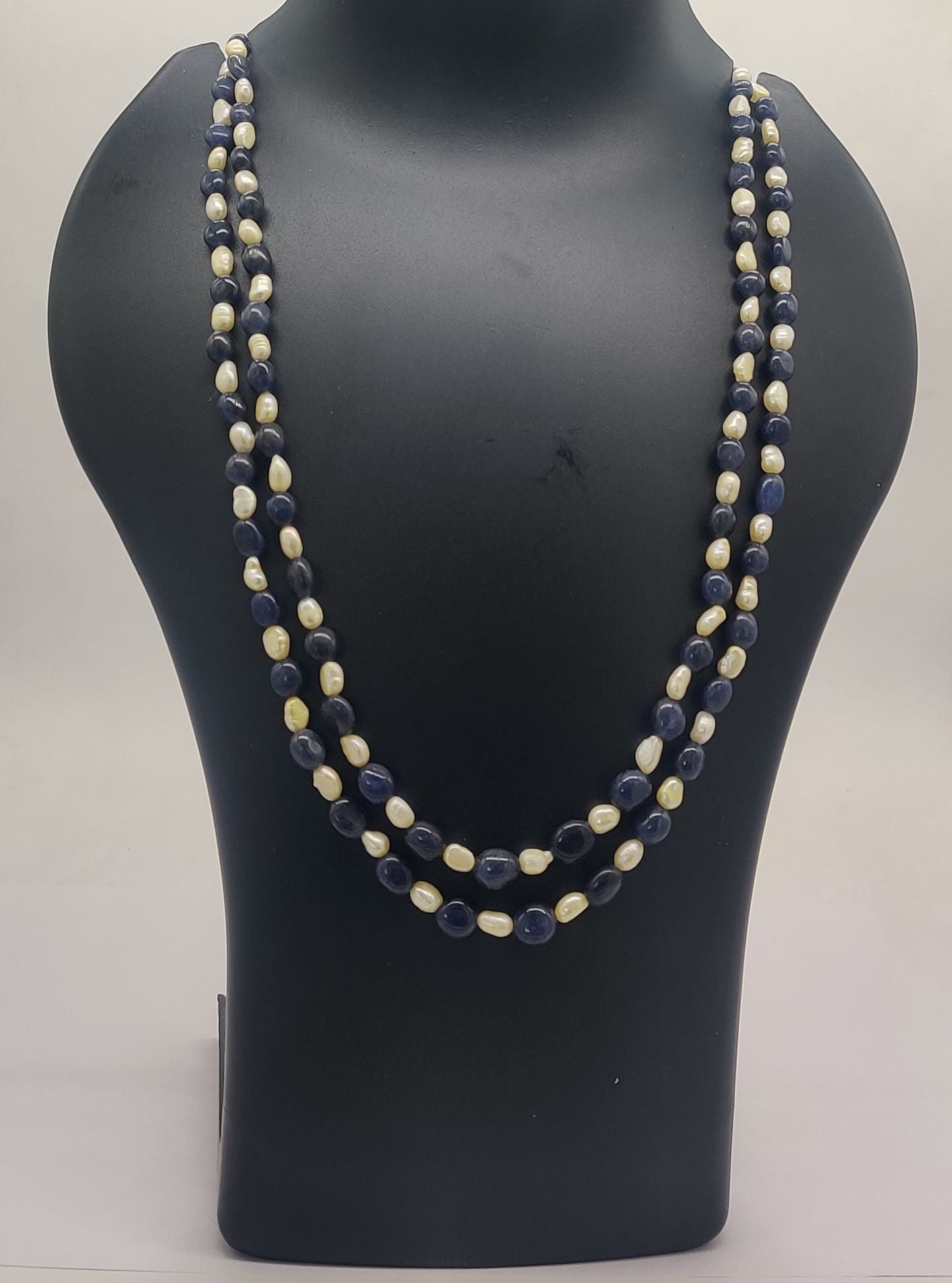 Moonlit Ocean � Dual-Strand Blue & Pearl Necklace